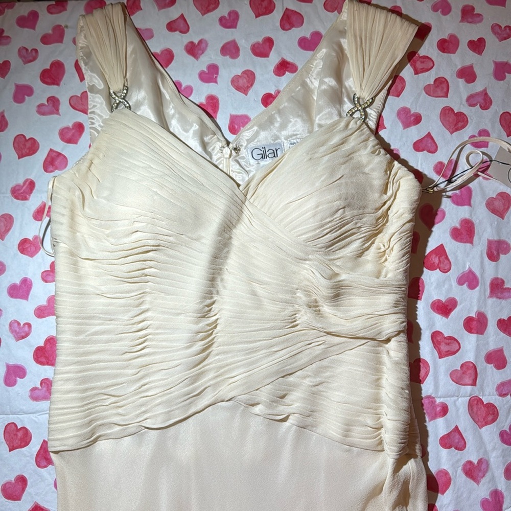 Gilar Off White Maxi Dress With Silver & White Rinestones